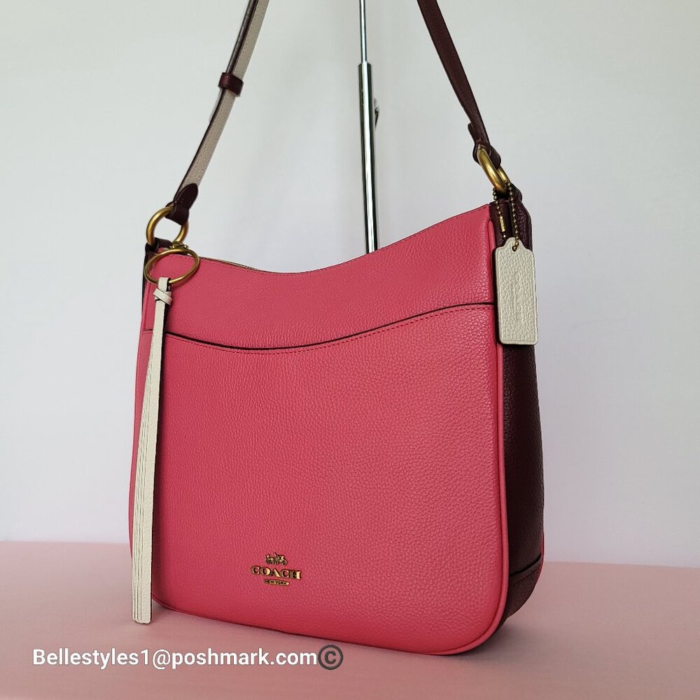 COACH Chaise Colorblocked Pebbled Leather Crossbody- Confetti Pink Multi 🎈$195. - Picture 3 of 16